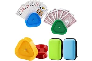 DONGCILL 4 Stück Kartenhalter Kinder mit 2 Spielkarten Box, Spielkartenhalter Kunststoff, Dreieck Kartenhalter Spielkarten, Spielkartenhalter,Sicherer Halt für Senioren Erwachsene Kinder,Kartenständer