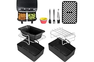 ALTUEEY Dual Air Fryer Accessories Set of 10 for Ninja Foodi AF300UK/AF400UK/Tower T17088/Salter, Air Fryer Accessories with Silicone Air Fryer Liners, Air Fryer Rack, for Double Basket Air Fryers 7.6L-9.5L
