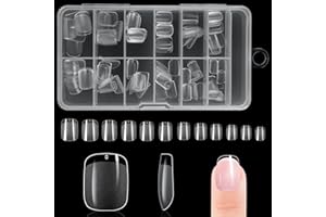 BUTBU Short Square Nail Tips, 120PCS Soft Gel Full Cover Nail-Tips, Press on Fase Artificial Nails tips, Clear Acrylic nails tip, 12 Sizes NAIL Extensions Kit for DIY Manicure Nail Art Salon