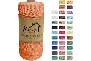 Uiopa Corde Macramé 2mm x 200m, Ficelle Macramé 3-Ply Corde Coton, Fil Macramé de Tressée DIY pour Cintres de Plantes Tentures Murales Jardinage Décoration Bohème (Orange)