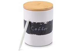 LAMBDA COFFEE® Ceramiczne słoiki na przyprawy 300 ml ze 100% ochroną przed światłem | z kredą i tablicą do opisywania | mały pojemnik na przyprawy z drewnianą pokrywką