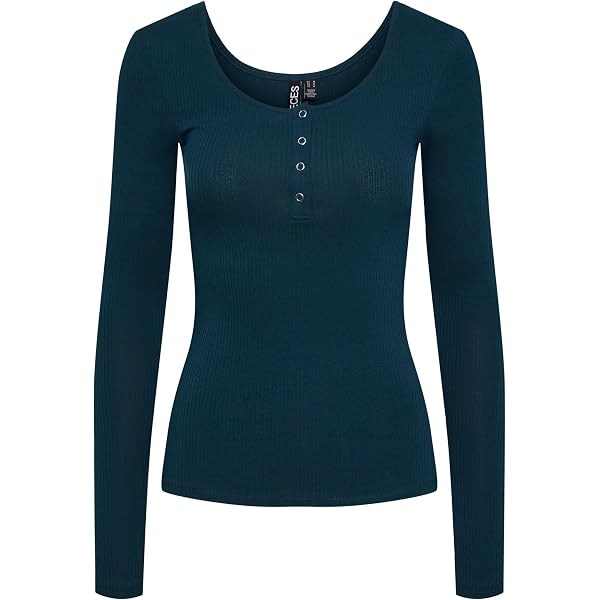 Camiseta De Manga Larga Para Mujer PIECES - Cuello En V Con Detalle, Estilo Casual Y Cómoda