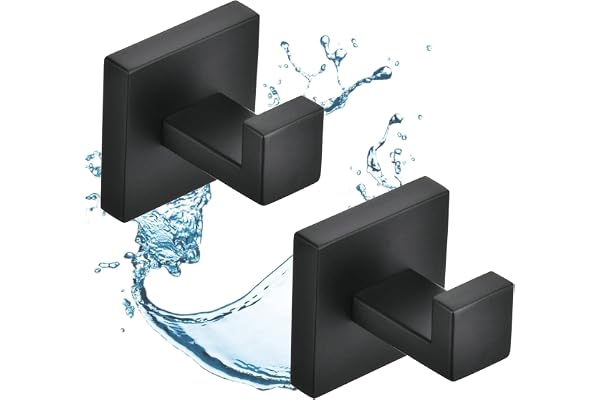 SHUNLI 2 Pièces Crochet de Salle de Bain Noir, Crochet Mural Home Patère à Crochets, Crochet en Acier Inoxydable SUS304