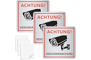 ILantule Achtung Videoüberwachung Schild 3 Stück,Aluminium Schilder Kameraüberwachung, mit Selbstklebend und 4 Bohrlöcher,Hinweisschild Videoüberwachung[15x15cm]