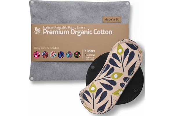 Protèges Slip Lavables Réutilisables en Coton Bio pour Pertes Blanches (S, x7); FABRIQUÉS en UE, Lavables à Haute T°, 100% Respirants, Protection Féminine SEULEMENT pour Usage Quotidien (Sans PUL)