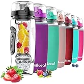 willceal Fruit Infuser Water Bottle 32oz Durable with Detachable Ice Gel Ball,Large - BPA Free Tritan, Flip Lid, Leak Proof D