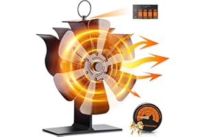 UNISOPH Ventilador de Estufa 6 Aspa, Ventiladores para Chimeneas Ventilador Estufa Leña para, Operación Silencioso Automático Estufas de Leña Ventilador Circulación de Aire Caliente con Termómetro