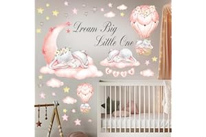 DECOWALL SG-2203 Dream Big Little One Wall Stickers Elephant Quote Moon Stars Decal for Kids Baby Bedroom Nursery Living Room Art Home Decor Decoration Removable