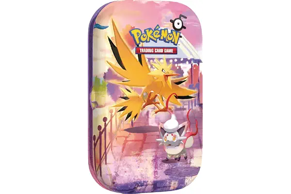 Pokémon: Minilata Celebración 30.º Aniversario: Zapdos de JCC Pokémon (1 Pegatina, 1 Tarjeta ilustrada y 2 Sobres de Mejora)