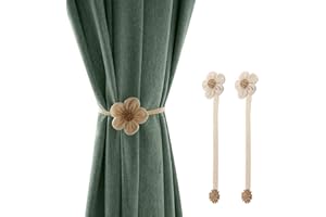 Lewondr Magnetic Window Curtain Rope Holdbacks, 2 Pieces Simple and Elegant Sunflower Decorative Knitted Cord Drapery Holder Curtain Tieback Accessories for Home Office Decor, Small - Cream&Beige