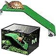 aleawol Turtle Ramp Turtle Ladder Turtle Basking Platform Suction Cup Reptile Platform Turtle Tank Platform Terrapin Dock with Artificial Lawns Aquarium Tank Decor for Sun Bathing Resting Play (M)