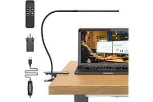 Mojimdo 77 LED Dimmable Desk Lamp with Remote [3 Colour Temperatures & 10 Brightness Levels] 40cm Flexible Arm with USB Charger, Easy Clip on Reading Light, Led Table Lamp, Work Lamp for Home
