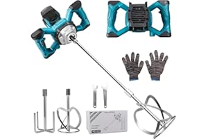 WINGFLY Malaxeur Mortier Compatible avec Batterie Makita, 3200 W batteur de mortier de couleur, max 680 tr/min, mélangeur électrique à palette avec 6 vitesses, 2 tiges mélangeurs (sans Batterie)