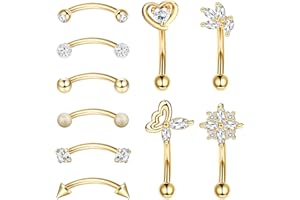LOLIAS 10 Piezas 16G Rook Daith Pendientes Acero Inoxidable Labio Vientre Anillo Cartílago para Mujeres CZ Cuerpo Perforación Curvada Barbell Anillos Ceja 8mm Piercing Joyería