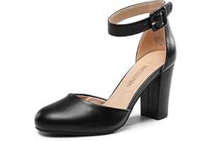 DREAM PAIRS Sandalias de tacón alto para mujer, con puntera cerrada, correa al tobillo, para boda, Angela