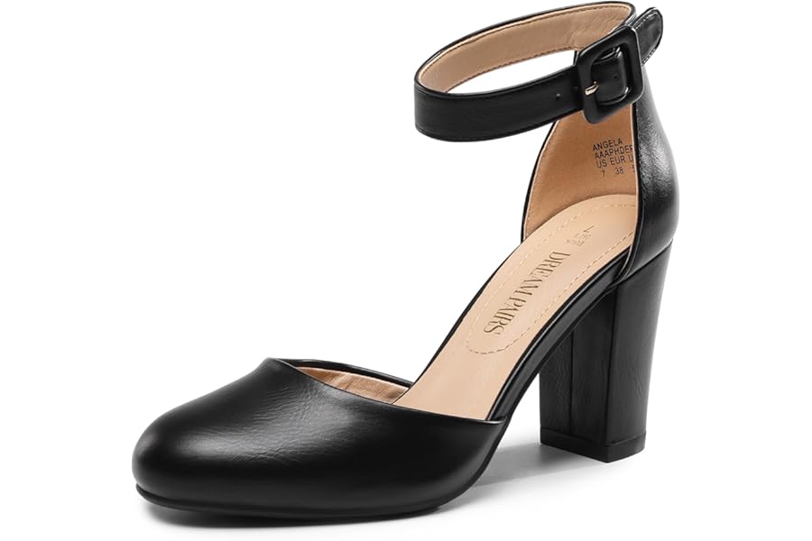 DREAM PAIRS Ladies High Heel Pumps Wide Heel Chunky Bridal Pumps Closed Toe