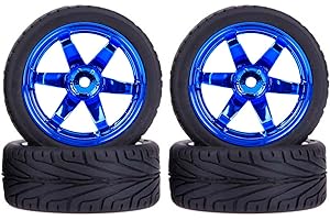 KEEDA 4PCS 1:10 RC pneumatici e ruote in plastica per 1/10 HSP HPI Tamiya RC su strada Touring Racing Drift Auto (blu)