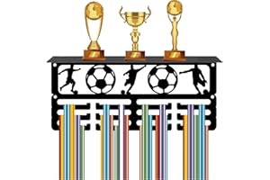 CREATCABIN Espositore Trofei Calcio Espositore Medaglie 12 Gancio Espositore Medaglie Parete Sport Supporto Trofei Nero Organizer Medaglie Donne Premi Ginnastica 29x13x10cm