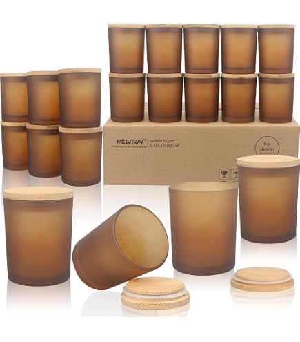 Lot De 6 Pots à Bougies 473 G Verre Épais + Couvercles Bambou – Kit Complet 3 Mèches Pour Fabrication Bougies Parfumées