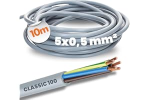 10 metros Lapp 00100034 Ölflex Classic 100 cable de control 5 x 0,5 mm² con conductor de protección verde y amarillo 5G0,5 mm² I 5 cables I Cable PVC codificado por color 5 hilos