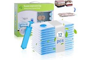 CHUNER Sacchetti Sottovuoto Vestiti,12 Pezzi Sacchi Sottovuoto (60x40cm) 80% Salvaspazio, Riutilizzabili Buste Sottovuoto Vestiti Piumoni con Pompa