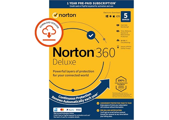 Norton 360 Deluxe 2023, Antivirus software for 5 Devices and 1-year subscription with automatic renewal, Includes Secure VPN 
