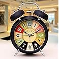 DRONTER Metal Vintage Twin Bell Analog Display Table Alarm Clock With Night Led Light Heavy Slippers Extra Loud Alarm Clock Ideal For Student And Kids Bedroom (Black) (Black), 9 Centimeters, 12 CM