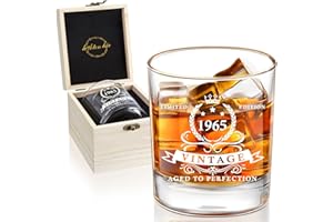 LIGHTEN LIFE 60th Birthday Gifts for Men 340ml,1965 Whiskey Glass in Valued Wooden Box,60th Birthday Bourbon Glass for 60 Years Old Dad,Husband,Friend,Bday Gift Ideas