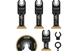 MaxEarn 5 lame oscillanti per sega multipla, in titanio, con 2 adattatori, accessori universali per utensili oscillanti a sgancio rapido per tagliare metallo, legno, plastica