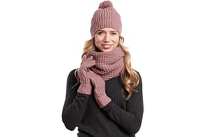 Hilltop Ensemble d'hiver composé d'une écharpe à boucle, d'un bonnet tricoté et de gants assortis, 3 pièces, cadeau pour femme