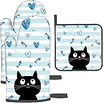 EIHI Ofenhandschuhe Mit Katzen Motiv - Hitzebeständig Bis 400°C Für Küche & Grill