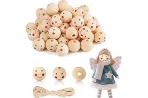 ZZRSYJ 100 Stück Holzperlen mit Gesicht 20mm, Holzkugeln mit Gesicht, Holzkugeln mit Loch, Holzperlen Natur, holzköpfe mit gesicht, Holzperlen Rund für DIY Armband Halskette Schmuck