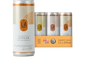 L.A Brewery Sparkling Non-Alcoholic Variety Pack (12x 150ml Cans) | 3 Flavours: Ginger, Citrus Hops, Blush | Alcohol Alternative with Benefits