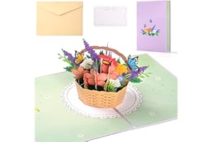 KIKISML Biglietto Fiore Pop-Up, 3D Biglietto d'auguri Fiore Farfalla Cestino con Buste e Bigliettino per la Festa Della Mamma, la Festa Degli Insegnanti