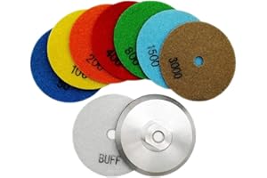 SHDIATOOL Diamante Lucidatura Pad 8 Pezzi Grana Mista e M14 Alluminio Backer per Lucidare a Secco Marmo Granito Pietra Ceramica Dia 100mm/4 Pollici