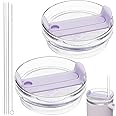 TiciKim 40oz Tumbler Lid Compatible for Stanley, 2 Pack Replacement Lids Fit for Quencher 2.0 40 OZ, With Straws and Cleaning Brush (Orchid)