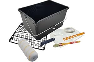 Nespoli Kit Rodillo de Pintura Antigota 22 cm, Cubeta 12 L con Rejilla, Brocha para Recortar, Cinta de Pintor, Plástico Cubretodo, Mezclador de Pintura, Set de Bricolaje Completo