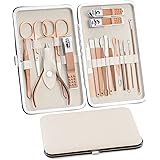 Set per manicure, 18 pezzi, set per la cura delle unghie, per pedicure, da donna e da uomo, in acciaio inox, set di manicure 