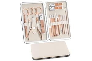 BILLYBATH Kit de Manucure Pedicure 18 pièces, Trousse Manucure Femme Homme, Kit de Pédicure pour Pied, Coupe Ongle en Acier Inox, Kit Manicure Ongles Professionnel Outils Accessoires (Or Rose)
