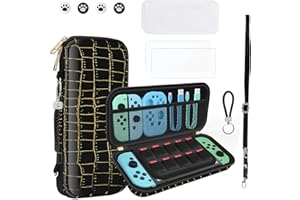 JYPS 10 in1 Carrying Case Compatible with Nintendo Switch OLED, New Crocodile Texture Hard Shell Pouch Switch Bundle, Travel Portable Bag with Screen Protector,Protective Case&More Accessories(Black)