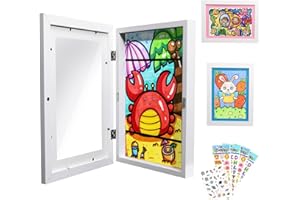 TaoAcc Marco Para Dibujos Niños, Marco Dibujos Infantiles Apertura Frontal A4, Marco de Madera Exhibición y Almacenamiento de Obras de Arte, Tiene Capacidad para 150 Fotos (Blanco)