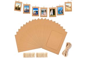 guangyuan 20 Stücke Fototaschen zum Aufhängen Fotorahmen aus Pappe,Papier Fotorahmen10 x 15 cm Girlande Fotos Selbstklebende Bilderrahmen zum Foto Netz Klassenraum(Gelbbraun)