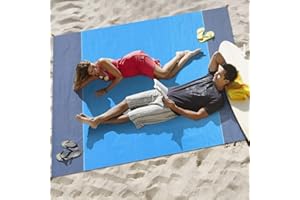 Afufu Tapis de Plage Anti Sable,Couverture de Pique-Nique Anti Sable 200 * 210cm Portable Imperméable Pliable avec 4 Piquets pour Plage, Léger, Compact. Idéal pour Plage, Pic-nic