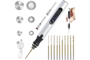 ELLECILA Electric Engraving Tool Kit, 3-Speed Electric Mini Drill Pen with 10 Small Drill Bits and 6 Grinding Accessories, USB Charging for Wood Resin Keychain Pendant Earring Jewelry