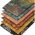 6 Fat Quarters Bundle - Earthy Tones Featuring Batik Fabrics in Natural Shades with Floral Designs. Ideal for Quilting & Crafting. 100% Cotton (Includes Free Patchwork Pattern by Overdale Fabrics)