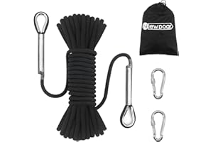 NewDoar 14KN Corde d'escalade Statique 8mm Cordon Accessoire pour Équipement 10m,20m,30m,50m Corde d'évacuation avec 2 Mousquetons pour d'escalade sur Glace Corde de Sauvetage Incendie-Noir/10 m