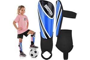 Youth Football Shin Guards, BROTOU High Strength Junior Shin Pads with Calf & Ankle Protection, Lightweight Design, Breathable, Non Slip Extended Adjustable Straps, for Boys and Girls