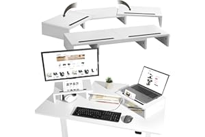 tectake® Monitorständer weiß, Monitor Ständer, Monitor Erhöhung, Bildschirmerhöhung, Schreibtisch Organizer, Schreibtisch Zubehör, Bürobedarf, PC Zubehör, Büro Gadgets für Arbeitszimmer, Home Office