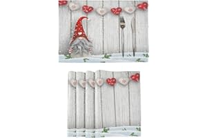 Mnsruu Weihnachts-Tischsets, 6er-Set, Weihnachtszwerg-Tischsets für Esstische, Sackleinen, doppelseitig