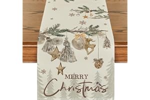 Artoid Mode Drzewa jeleń dzwonki płatek śniegu Boże Narodzenie bieżnik na stół, zima Wesołych Świąt Kuchnia Jadalnia Dekoracja stołu na imprezę 40 x 180 cm